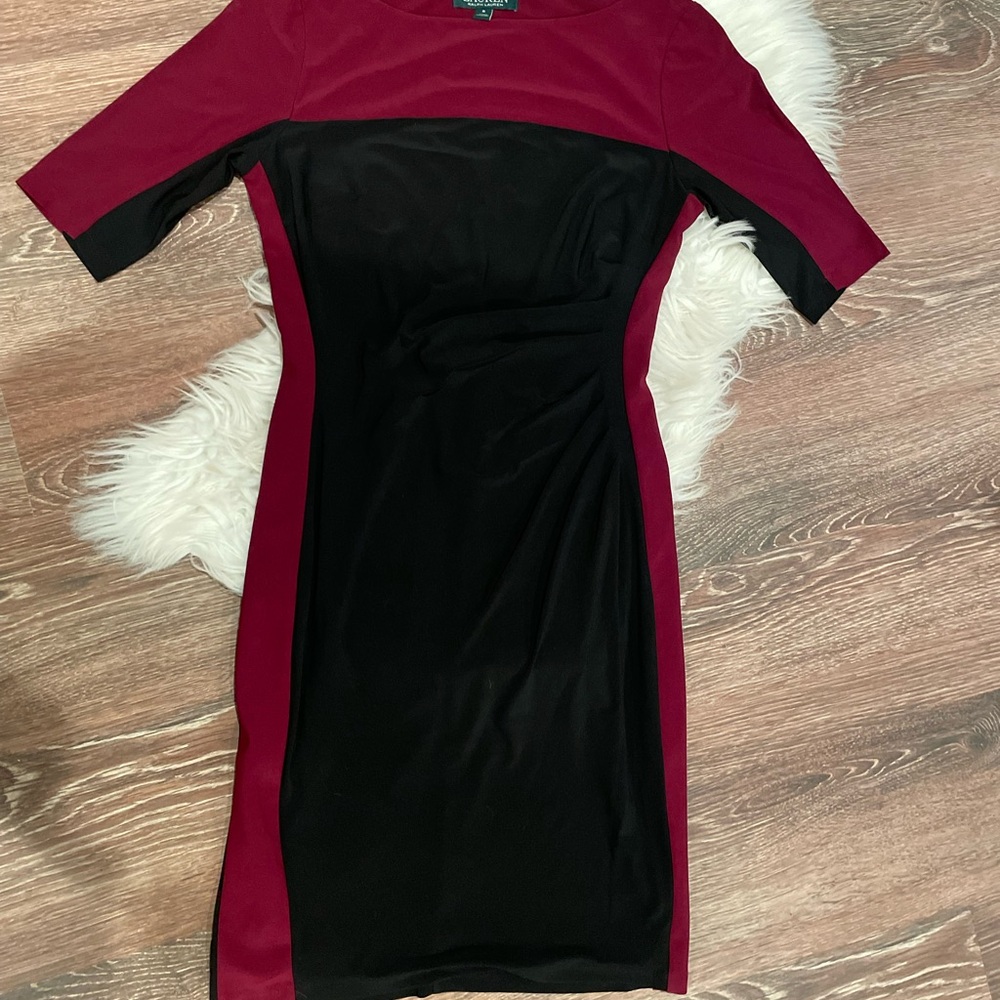 Sz 6 Ralph Lauren Black & Burgundy Bodycon Dress
